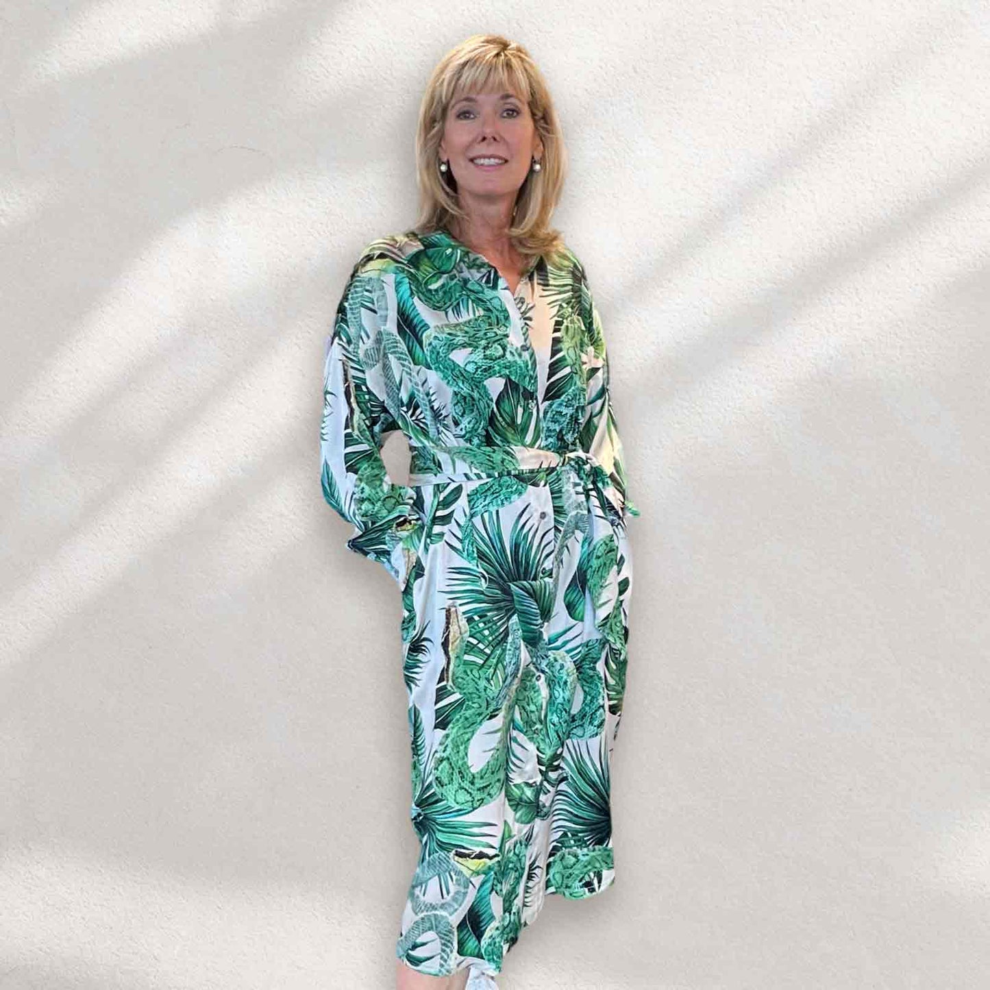 TIMELESS SUSTAINABLE COLLECTION Sommer Kleid, Garden Eden, reine Seide, green/white