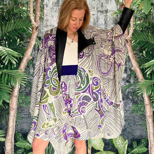 JUNGLE LOVE GREEN Kaschmir Cape/Stola, gruen & grau & creme, limited 2