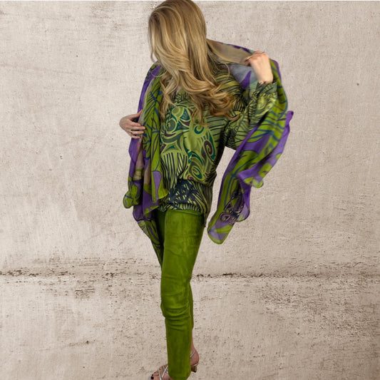 Green JUNGLE LOVE silk blouse