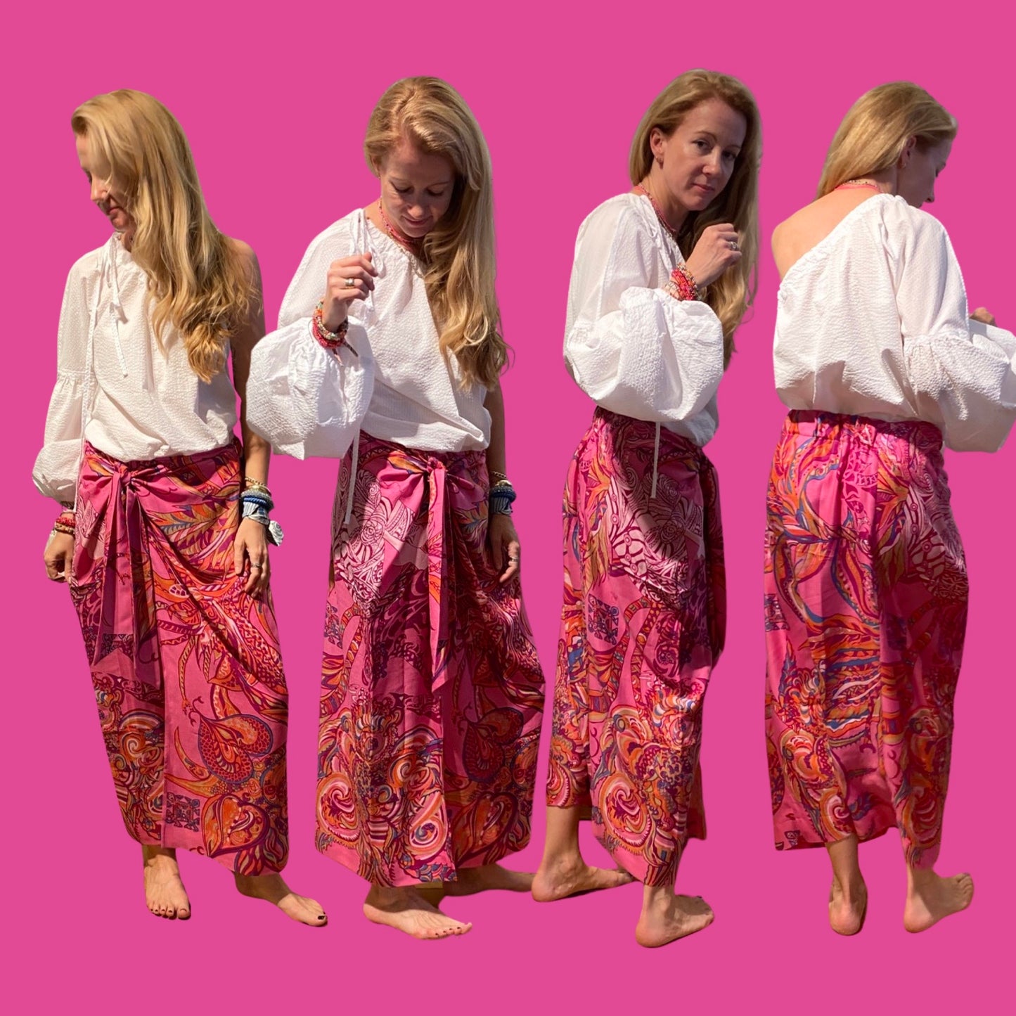 Wickelrock- Sarong Optik- Unikat aus zwei Seidentwill Tüchern der Kollektion “BONDED IN GARDEN EDEN “- LIMITED EDITION - Seide Pink