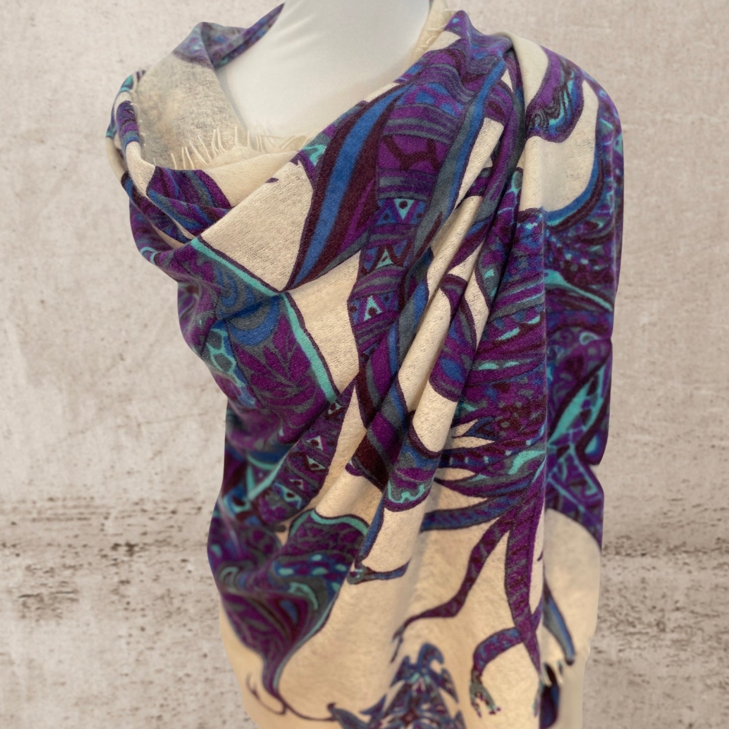 "SOUL FLOWERS" Light summer scarf made of 100% light baby cashmere. 220x120 - Limited to 8 pieces