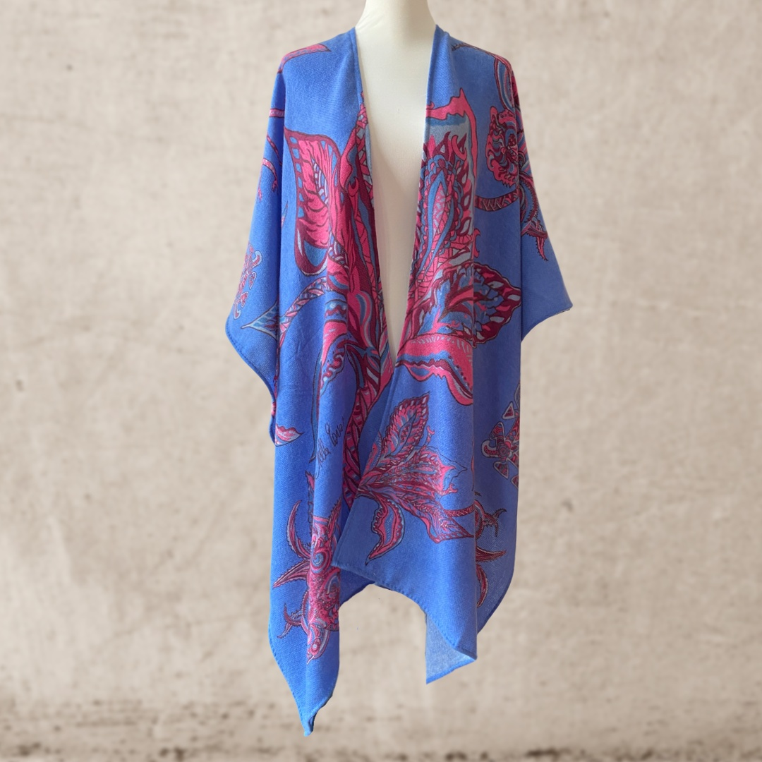 Cape SOUL FLOWERS 100% Kaschmir Stola, pink & Blue LIMITED EDITION 4/5