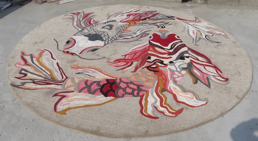 KOIS IN THE LOVE POND 1 - Unique Designer Rug 260 cm - Hand-knotted in Nepal - Knotting time approx. 270 days