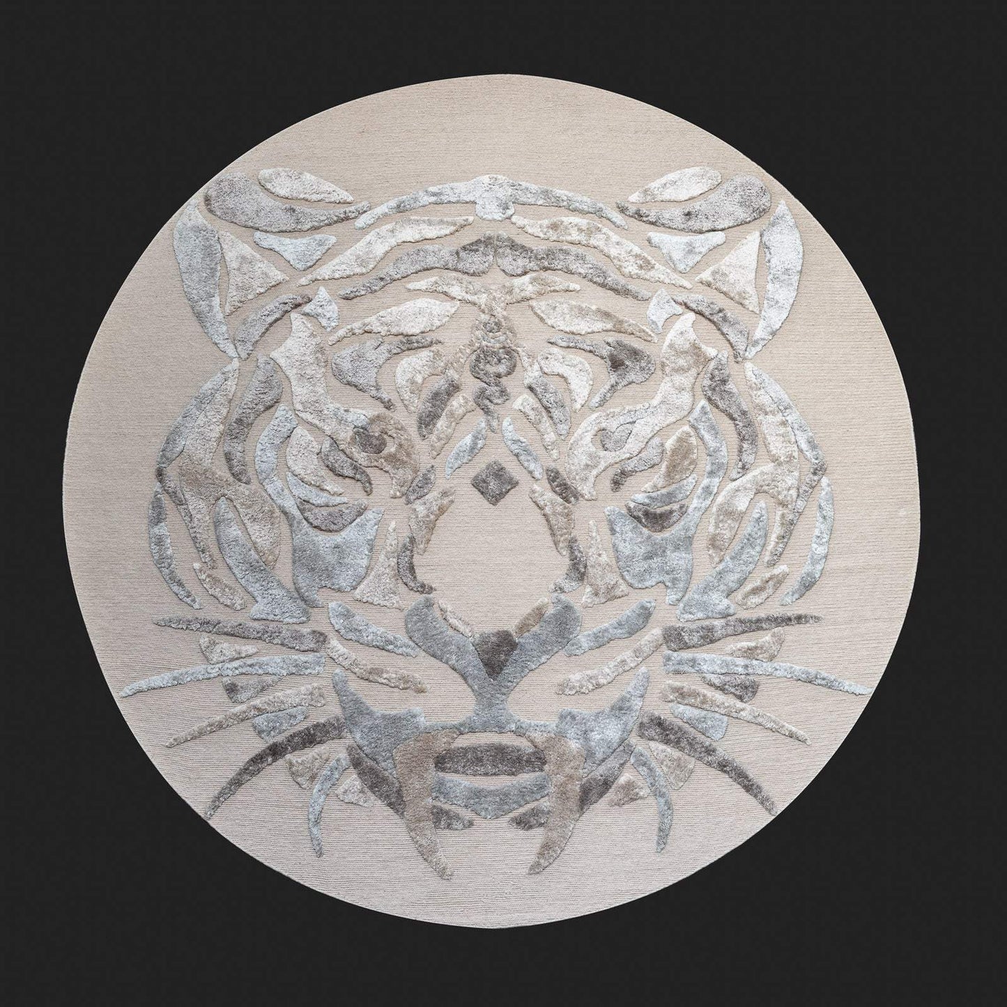 SNOW TIGER - Art Rug - Unique - Designer Rug - Hand-knotted in Nepal - 260 x 260 - off white and taupe Tibetan wool &amp; silk