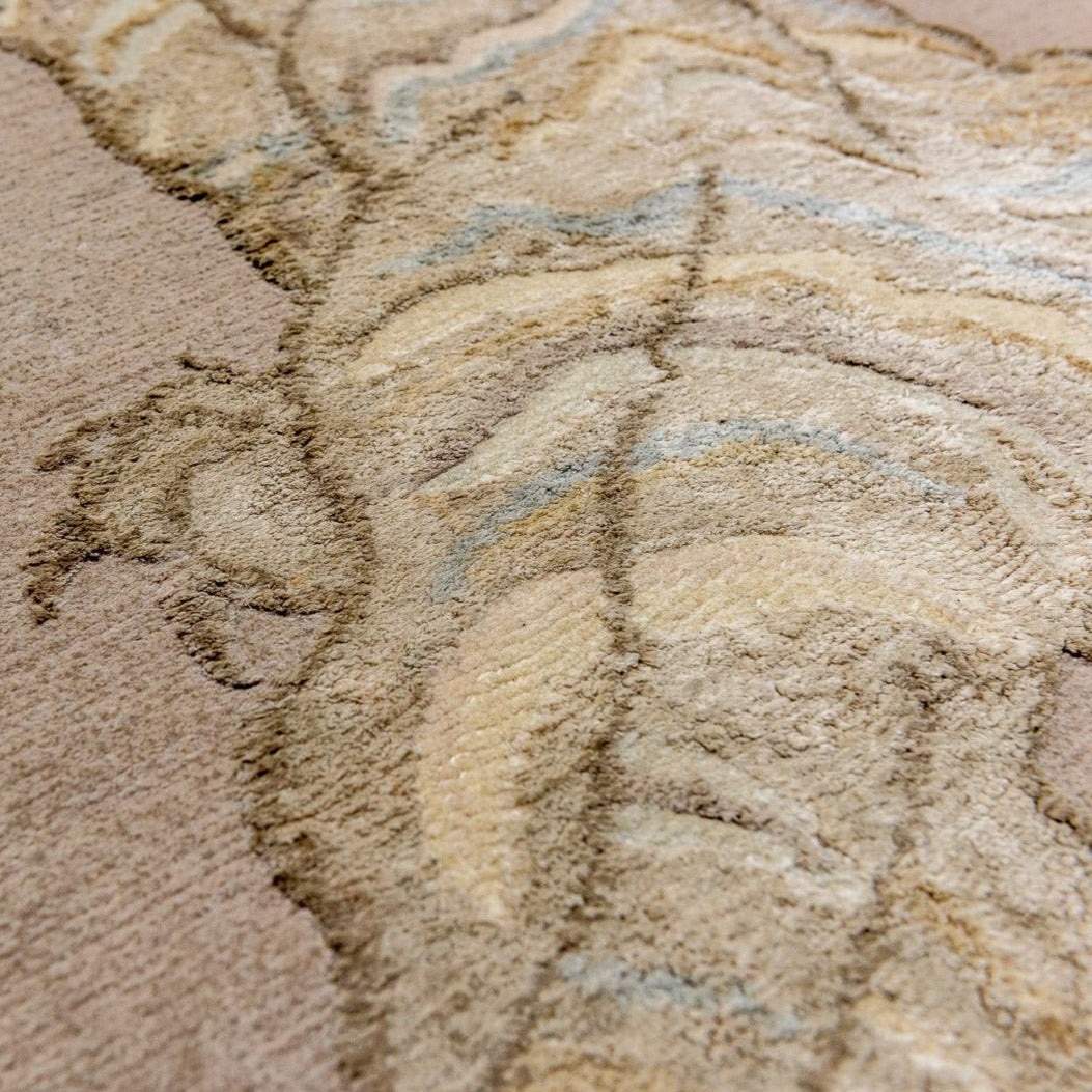 Teppich Kunst -  WILD TIGER - 200x100 cm - Teppich Läufer - Handgenüpft in Nepal - Beige Taupe - Handgeknüpft