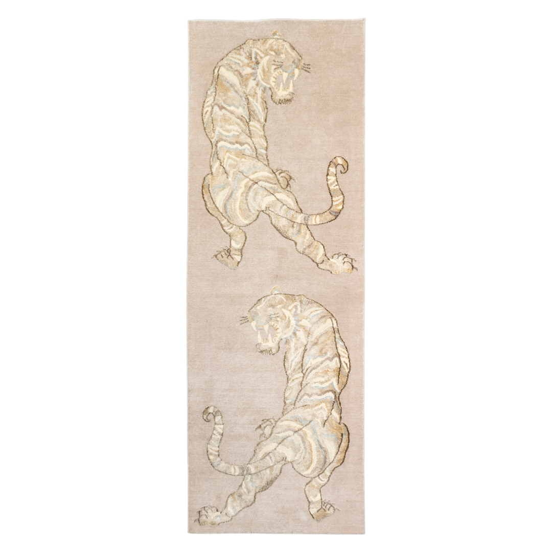 Art Carpet - WILD TIGER - 200x100 cm - Carpet Runner - Handknotted in Nepal - Beige Taupe - Handknotted