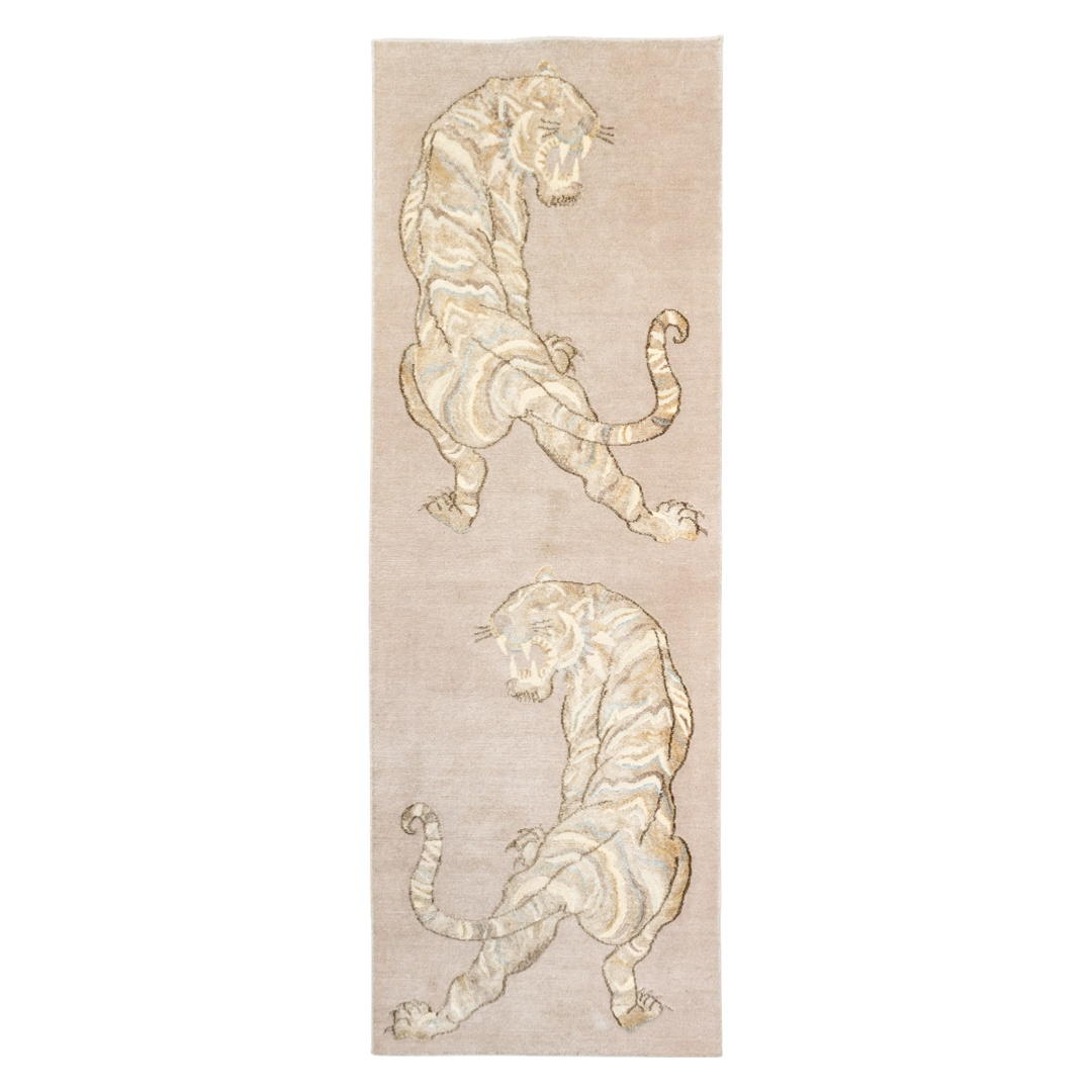 Art Carpet - WILD TIGER - 200x100 cm - Carpet Runner - Handknotted in Nepal - Beige Taupe - Handknotted