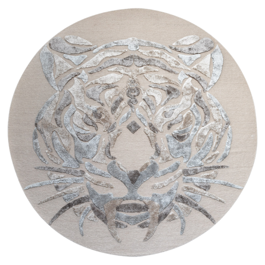 SNOW TIGER - Art Rug - Unique - Designer Rug - Hand-knotted in Nepal - 260 x 260 - off white and taupe Tibetan wool &amp; silk