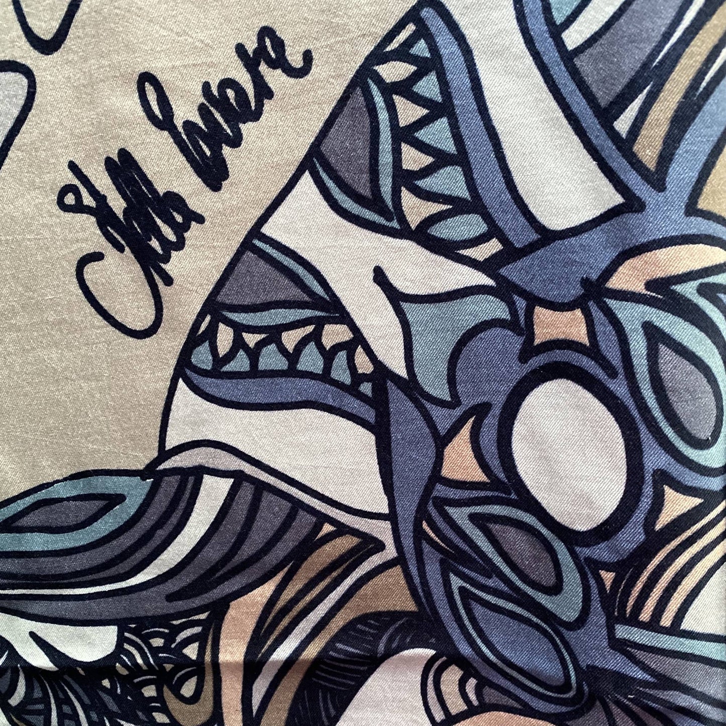 "WILD LIFE"- LIMITED EDITION #3 of 4 pieces - Signature toupe and tourmaline Cashmere and Silk twill scarf.  Doubleface 