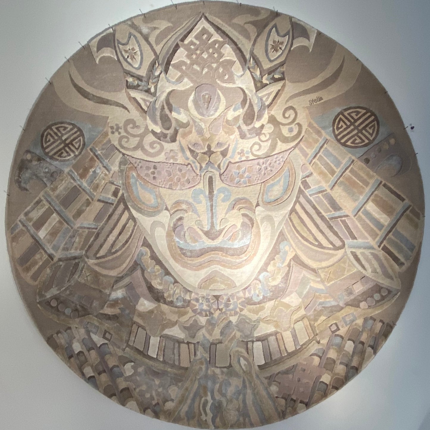 "LAST SAMURAI" Teppich Kunst Unikat 200cm rund - Beige Taupe Grau - Handgeknüpft Nepal