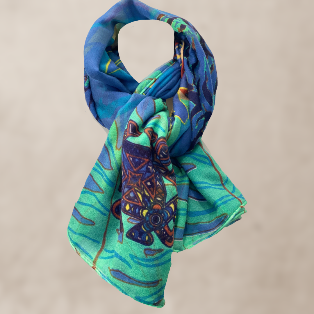 TIGER POND - United in diversity - XL cashmere scarf - Blue &amp; green - Limited Edition