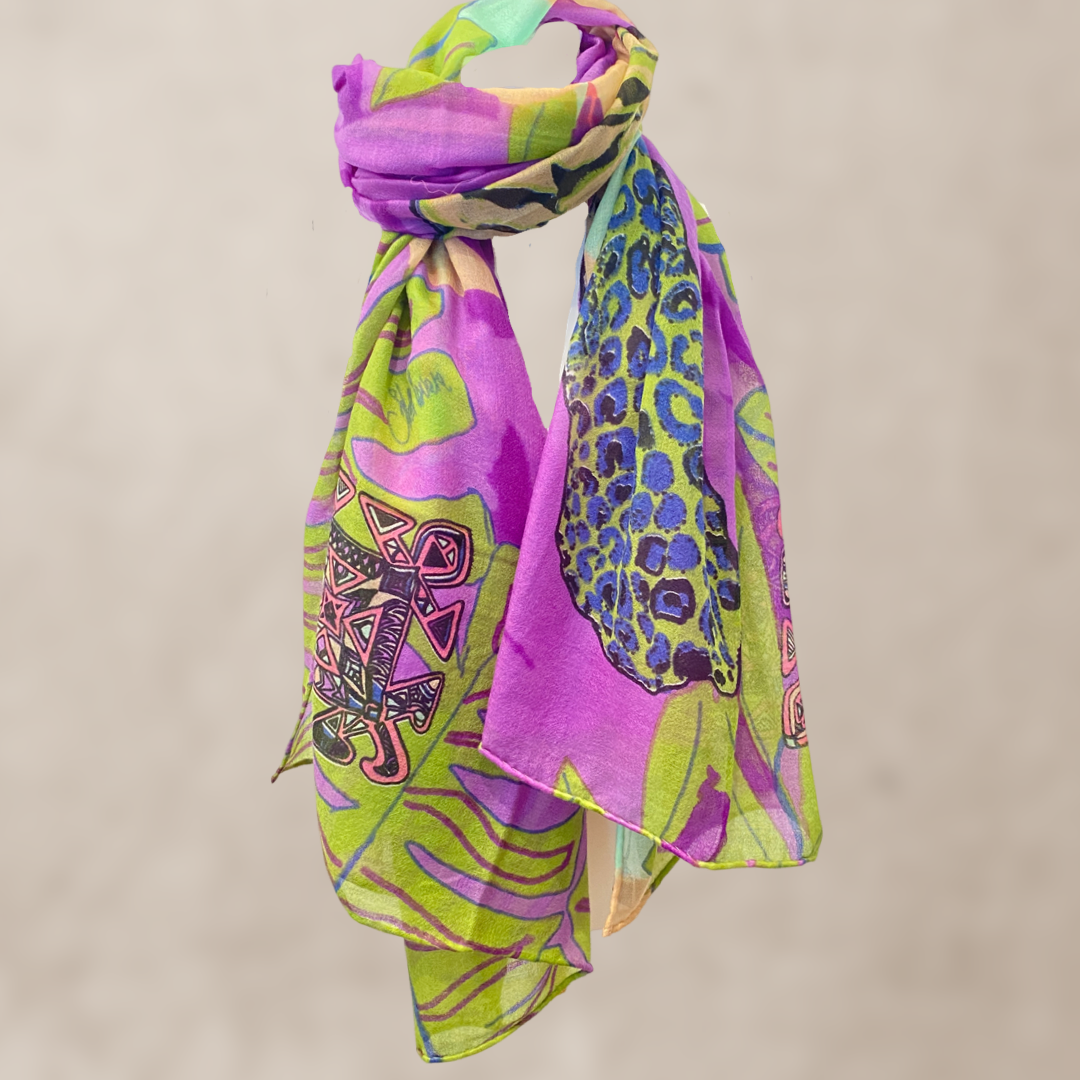 TIGER POND - United in diversity - XL cashmere scarf - purple &amp; green - Limited Edition
