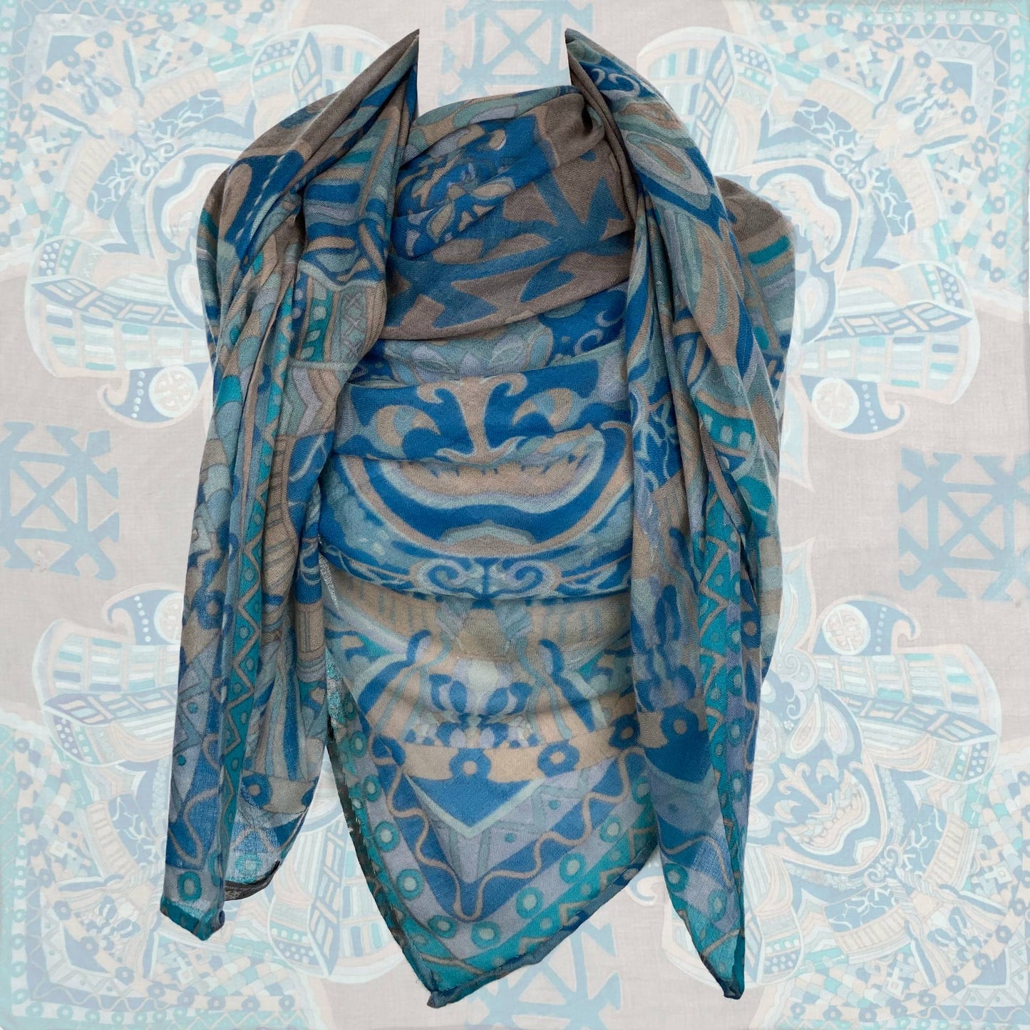 "4 TURQUOISE SAMURAI" Limited Edition Cashmere Carré scarf