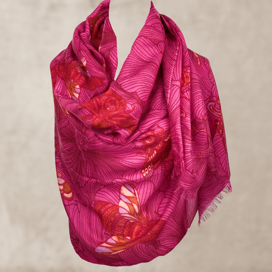 Safe the Bees - leichter Kaschmir Schal, rosa-rot, Limitiert auf 5 St.