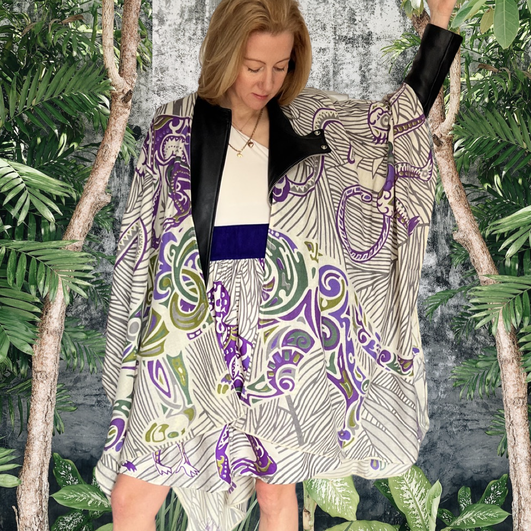 JUNGLE LOVE - GREEN Kaschmir Cape/Stola, gruen & grau & creme, limited 2