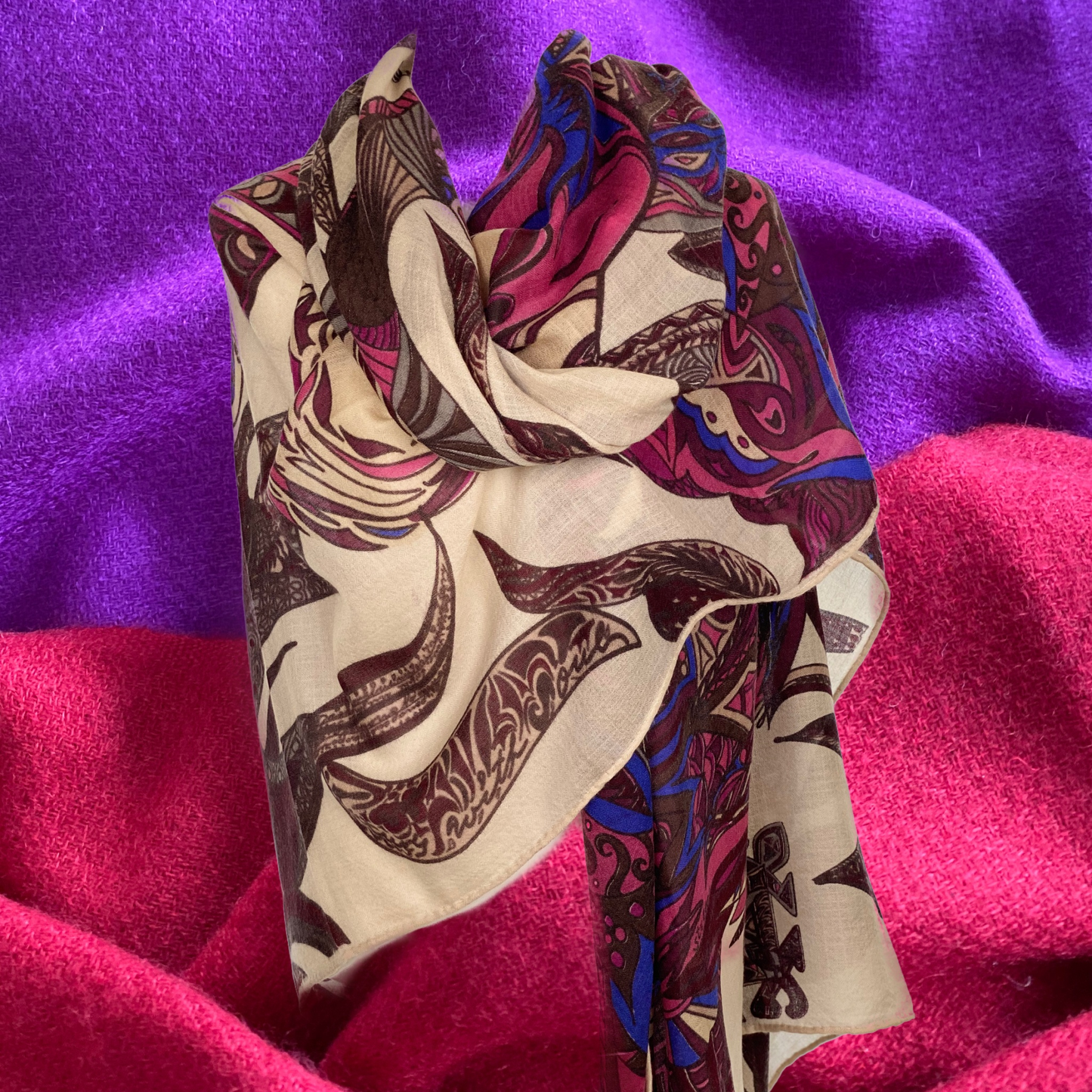 Cashmere scarf “FLAMINGO GARDEN” LIMITED 4/5