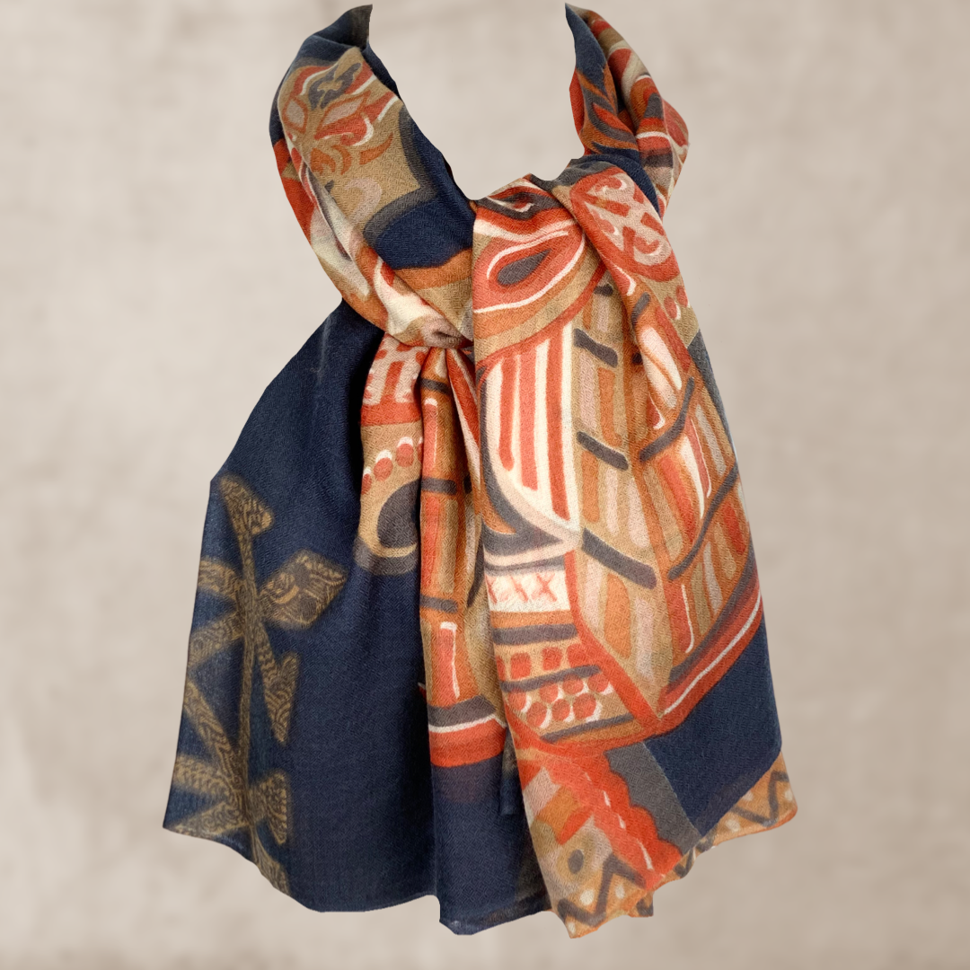"4 ORANGE SAMURAI" Limited Edition cashmere carré scarf