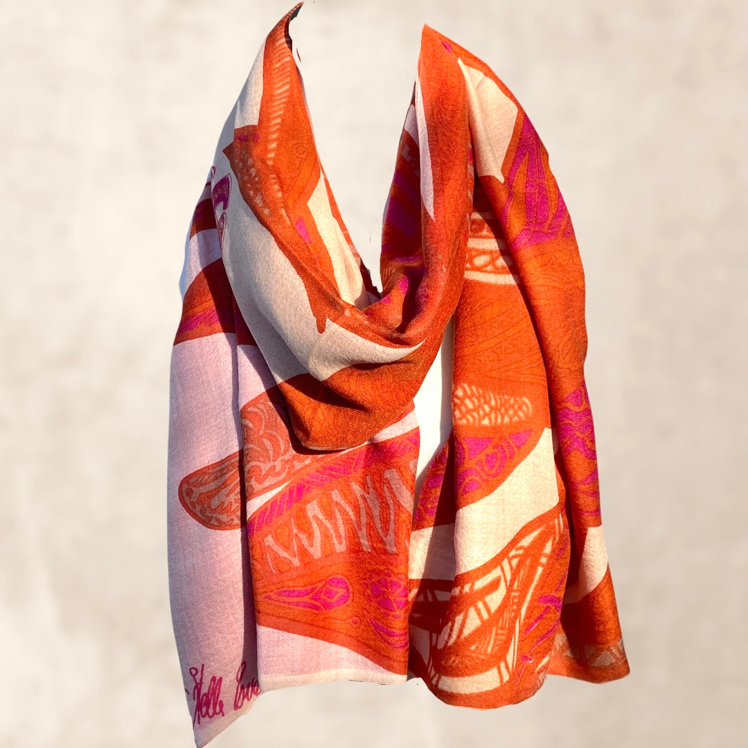 “SOUL LEAVES” doubleface cashmere scarf made of 100% light baby cashmere - limited to 5 pieces