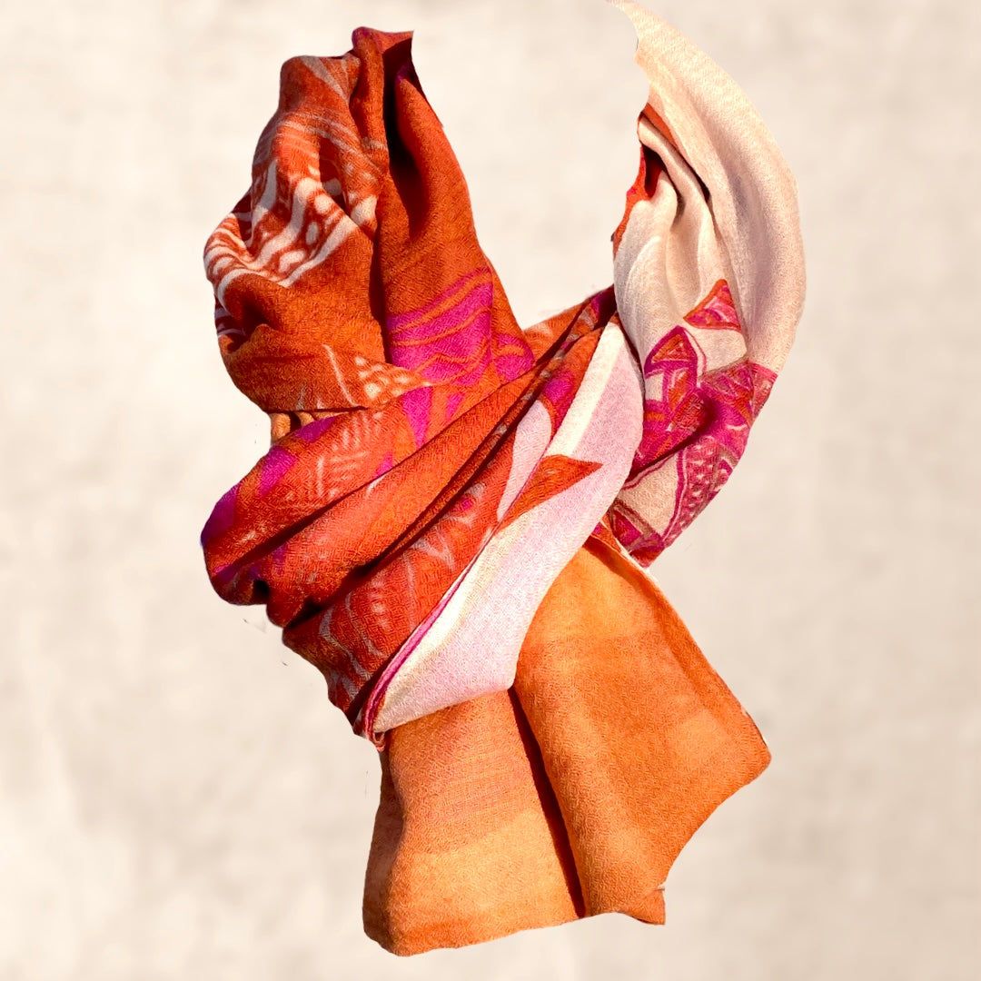 “SOUL LEAVES” doubleface cashmere scarf made of 100% light baby cashmere - limited to 5 pieces