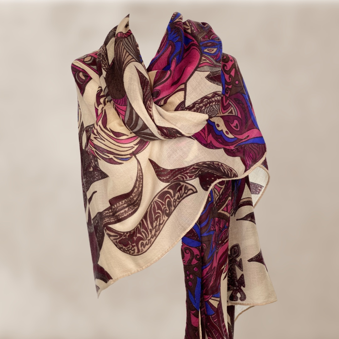 Cashmere scarf “FLAMINGO GARDEN” LIMITED 4/5