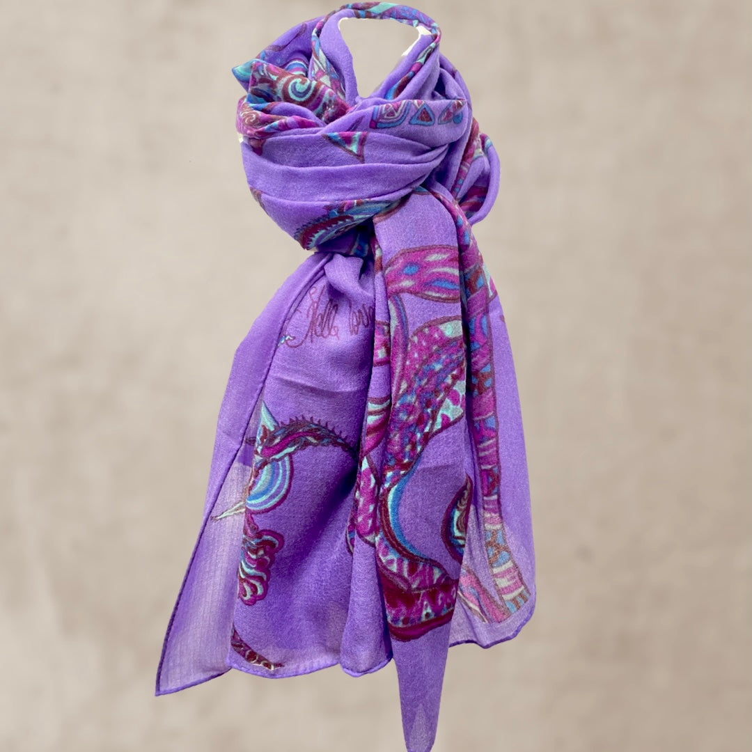 “SOUL FLOWERS” Light summer scarf made from 100% finest baby cashmere. 220x120 - “very peri” purple - limited to 5 pieces