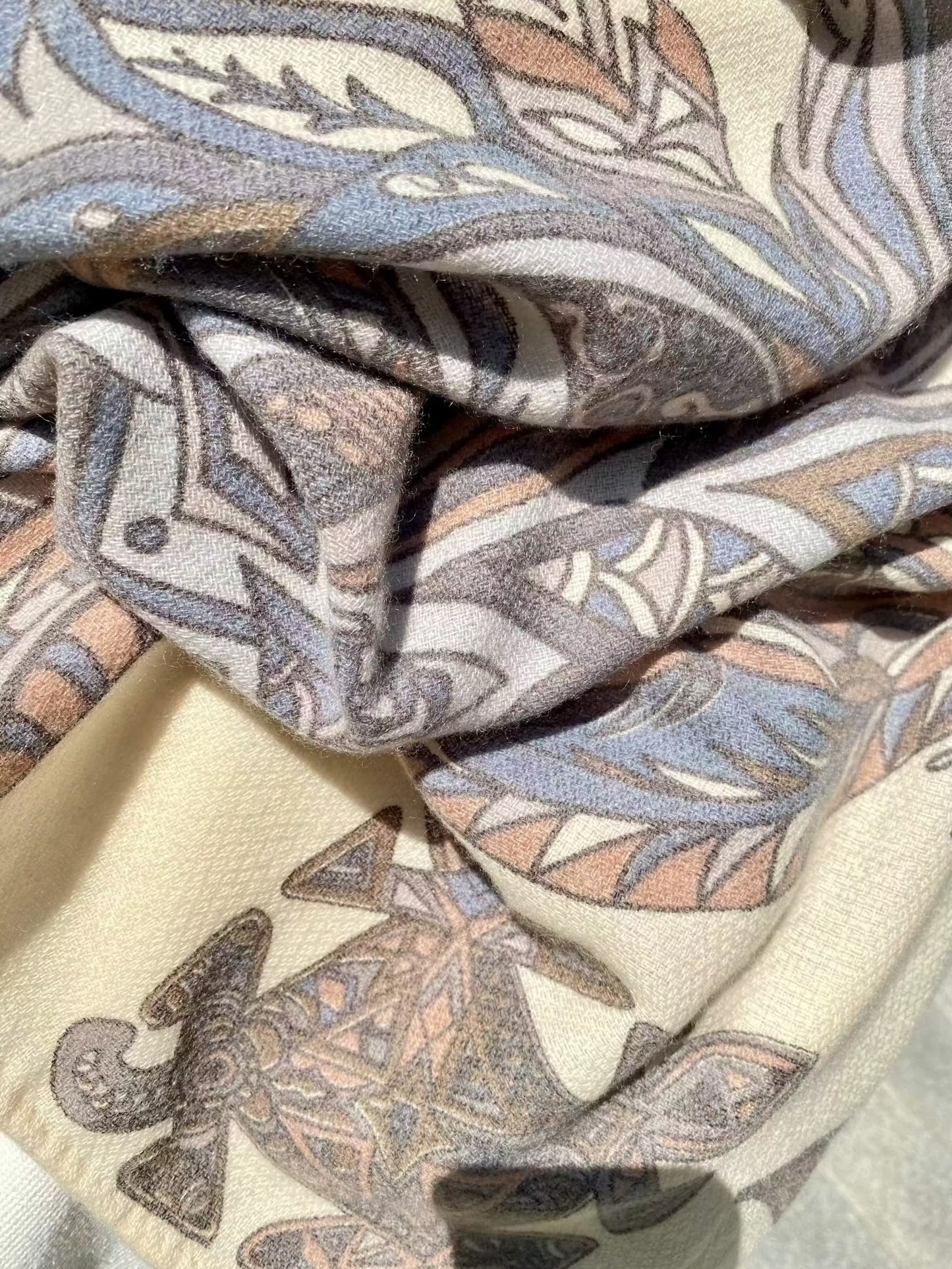 Cashmere Stole - Cape “FLAMINGO GARDEN” Taupe &amp; Cream LIMITED EDITION 3/6