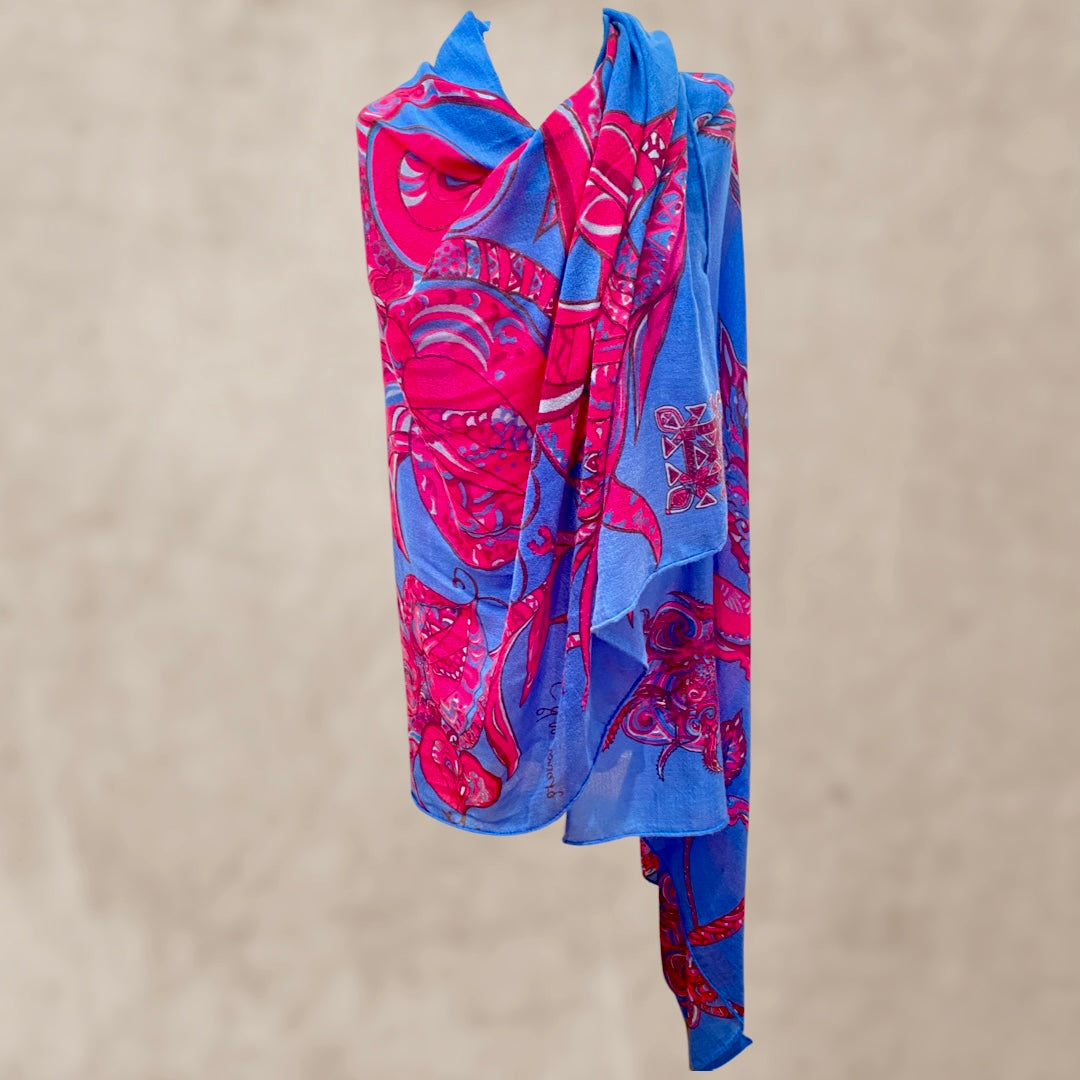 “SOUL FLOWERS" Leichter Schal aus 100% feinstem Changra baby Kaschmir. 220x120 - Limitiert auf 8 Stück
