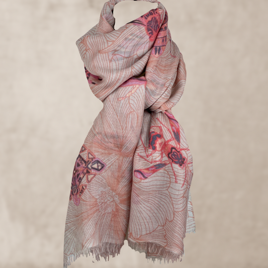 Safe the 🐝 Bees - lightweight scarf made of pure changra cashmere (aaa quality). Pink Gray / Limited to 5 pieces